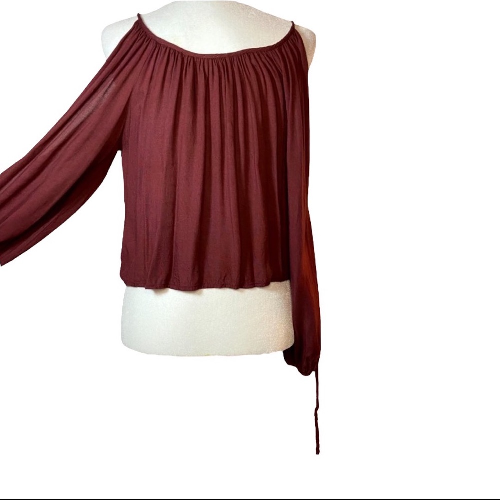 LA Hearts Split Sleeve Embroidered Crop Top Rust or Merlot Size Medium - Picture 7 of 10
